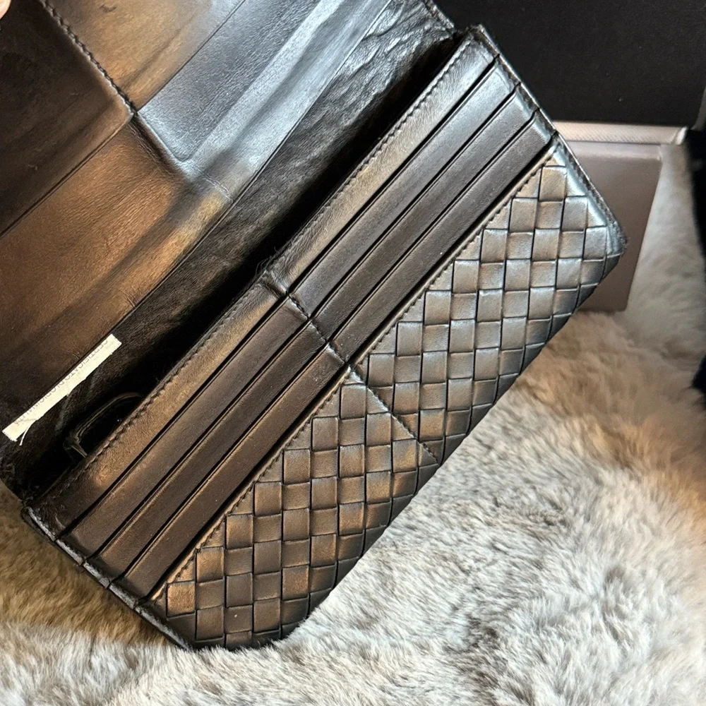 Bottega Veneta Black Woven Leather Wallet